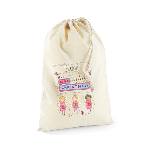 Personalised large hand drawn fairy sparkle Christmas sack