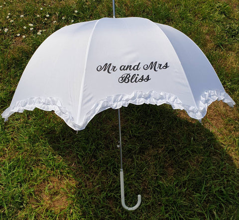Personalised large frilly wedding umbrella