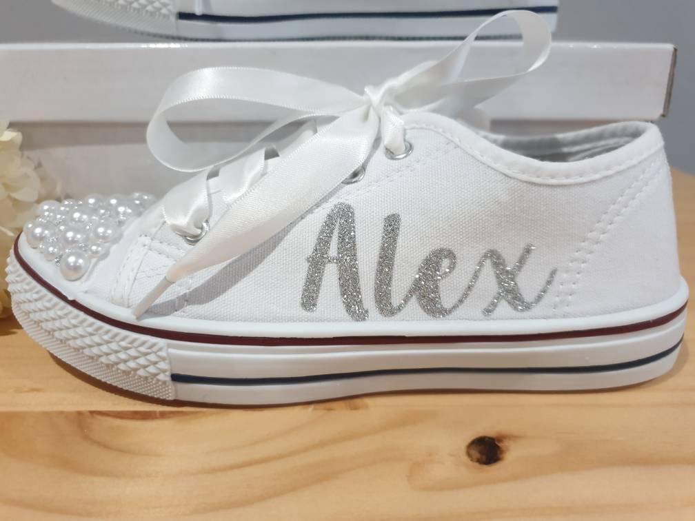 Personalised Diamante Bride Hen Canvas Wedding Pumps Bee Boutique UK