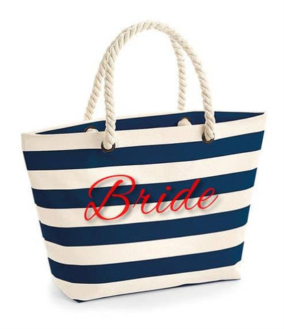 Nautical Striped Beach Bags Personalised