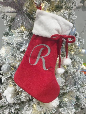 Luxury Velour Red Christmas Stocking With Pom Poms