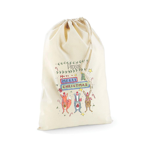Personalised large hand drawn woodland animals Christmas sack